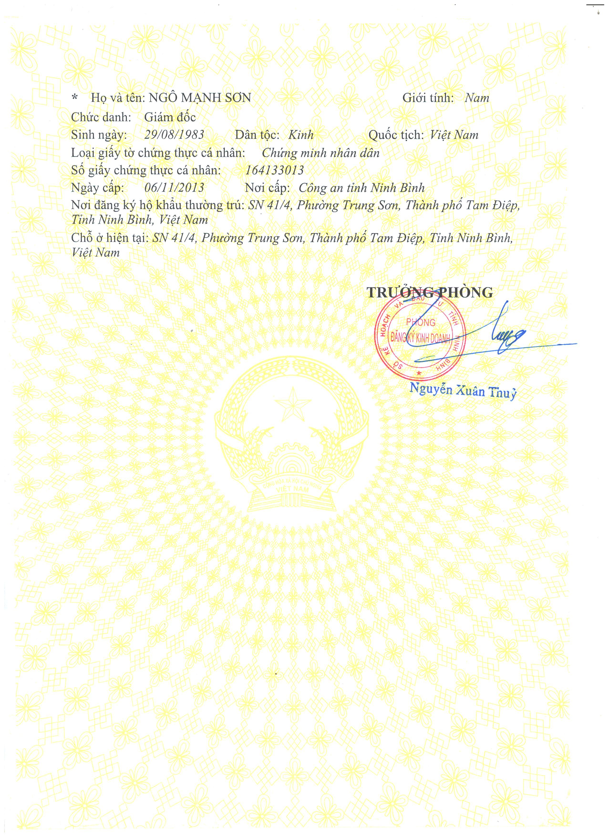 Đăng ký Kinh doanh Vissai Ninh Bình